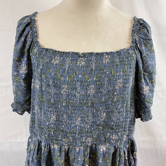 Outlander Torrid Dress 3 Blue White Green Floral Smocked Puff Sleeve Pockets - Picture 3 of 12